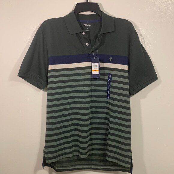 Izod Mens Small Deep Forest Striped Advantage Performance Polo Shirt - Picture 1 of 5